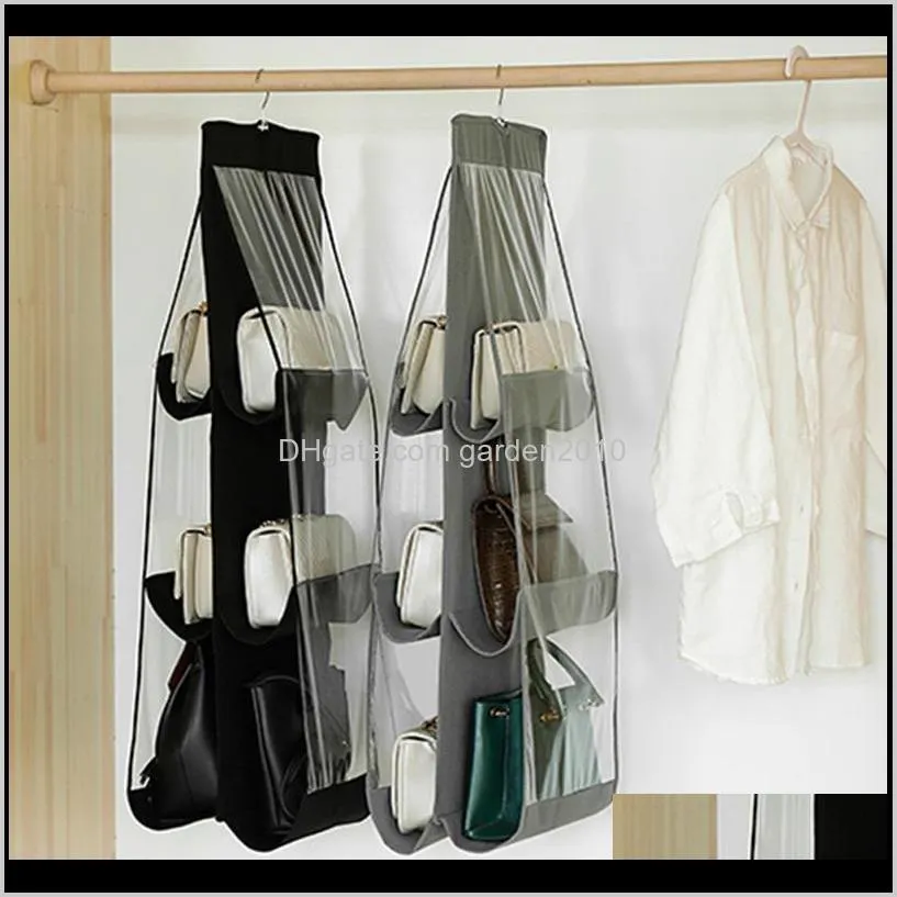 Sacs 6 poches suspendus organisateur de sac à main pour armoire placard porte de rangement transparente mur clair sac à chaussures divers avec cintre Pouc Taarz Mqdww