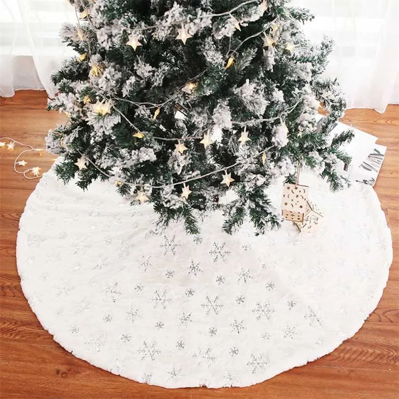 Christmas Tree Skirt 90/120Cm Foot Carpet Mat Under The Decorations For Home Snowflake 211021