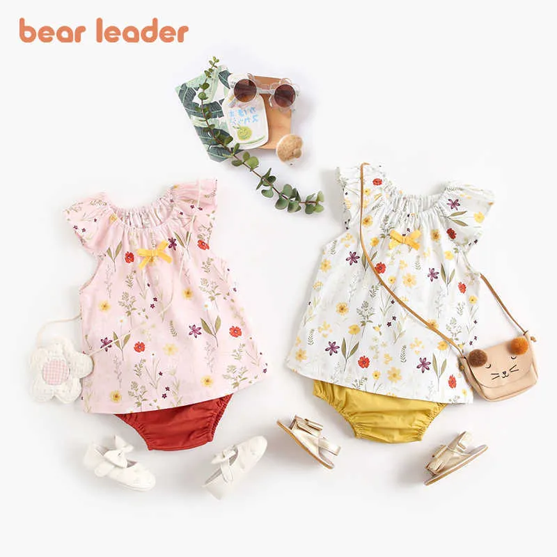 Líder Baby Baby Baby Roupas Casuais Moda Meninas Floral Bonito Vest Shorts Outfits Infantil Bow Verão Conjuntos 0-210708