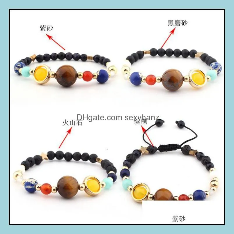 Braided Bracelet 7 Chakras Eight Planets Lave Stone Milky Way Guardian Star Natural Yoga 12pcs Beaded, Strands