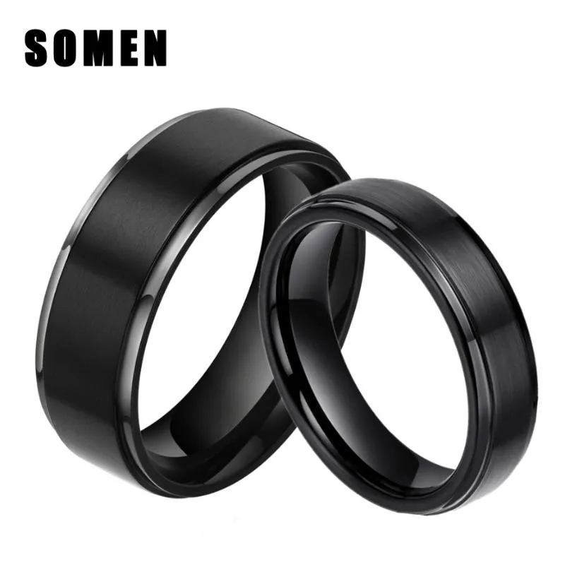 2pcs 6mm 8mm ringar uppsättningar 100% rent titan svart par bröllop band engagemang älskare smycken allians bague homme