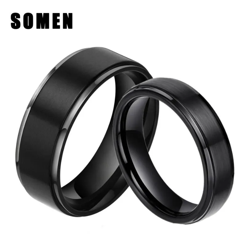 2pcs 6mm 8mm 반지 세트 100 % 순수 티타늄 블랙 커플 웨딩 밴드 약혼 애호가 쥬얼리 얼라이언스 Bague Homme