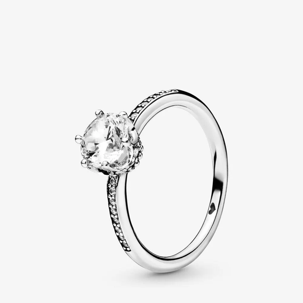 100% 925 Sterling Silver Clear Sparkling Crown Solitaire Ring For Women Wedding Egagement Rings Fashion Jewelry Accessories