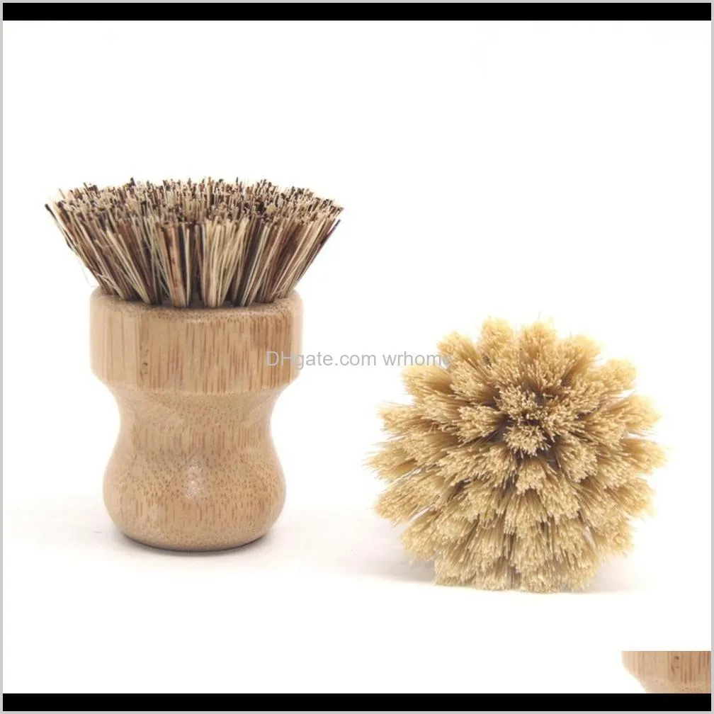 Handheld Wooden Brush Sisal Palm Dish Bowl Pan Cleaning Brushes Round Handle Pot Brush Kitchen Chores Rub Cleaning Tool WX9-1815