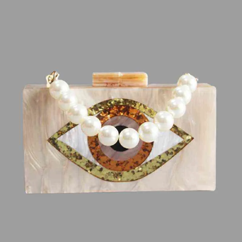 Women Wallet Unisex Cross-body Mobile Phone Shoulder Bag Handbags Champagne Evil Eye Acrylic Box Clutches Evening Party Purse