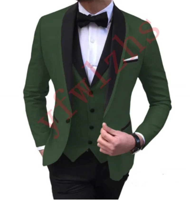 Knappe Bruidsjonkers Een Knop Bruidegom Tuxedos Shawl Revers Mannen Pakken Bruiloft/Prom/Diner Man Blazer (jas + Broek + Tie + Vest) w608