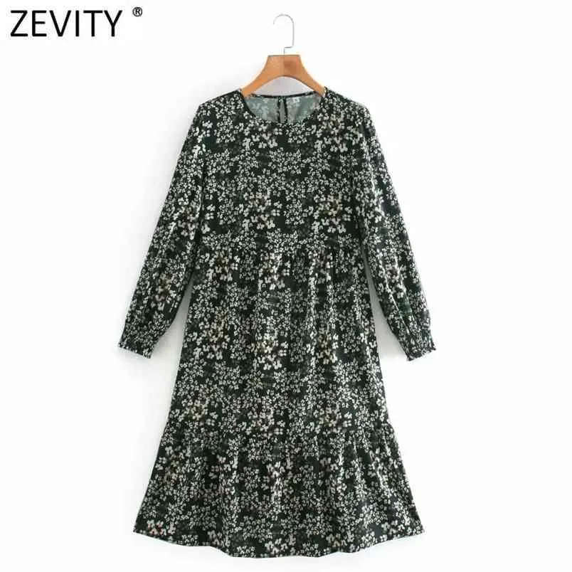 Women Fashion O Neck Colorful Dots Print Pleat Ruffles Kneeth Dress Chic Lady Long Sleeve Vestido Dresses DS4790 210420