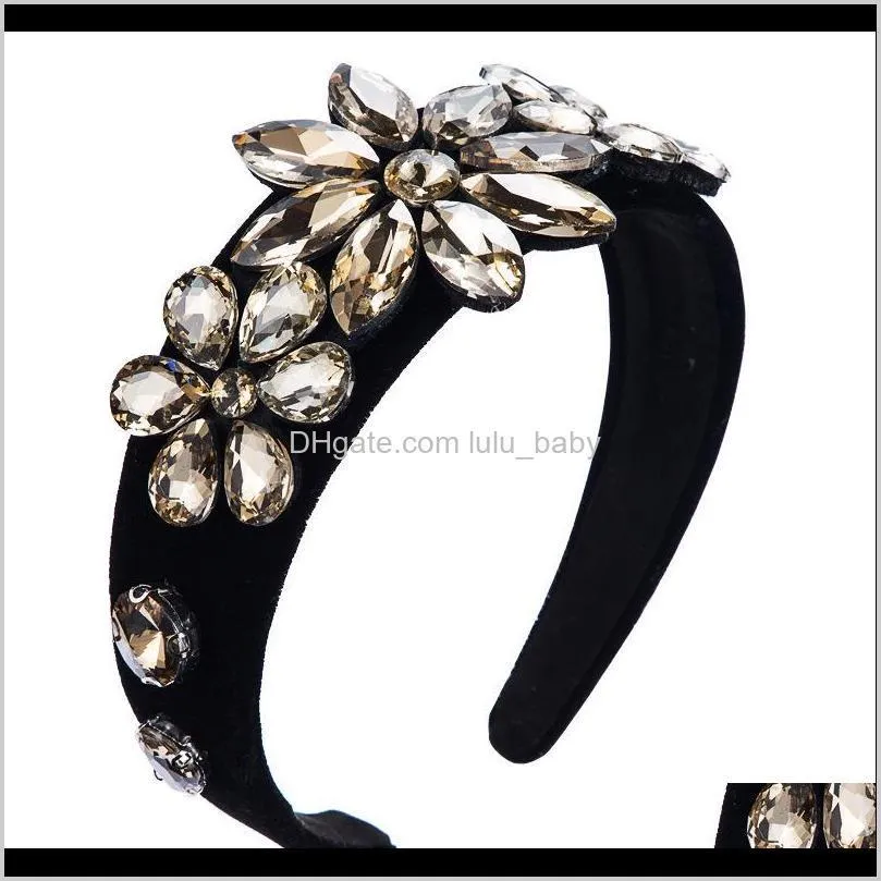 hair accessories super flash glass diamond hair band female black flannel baroque flower wide edge head band