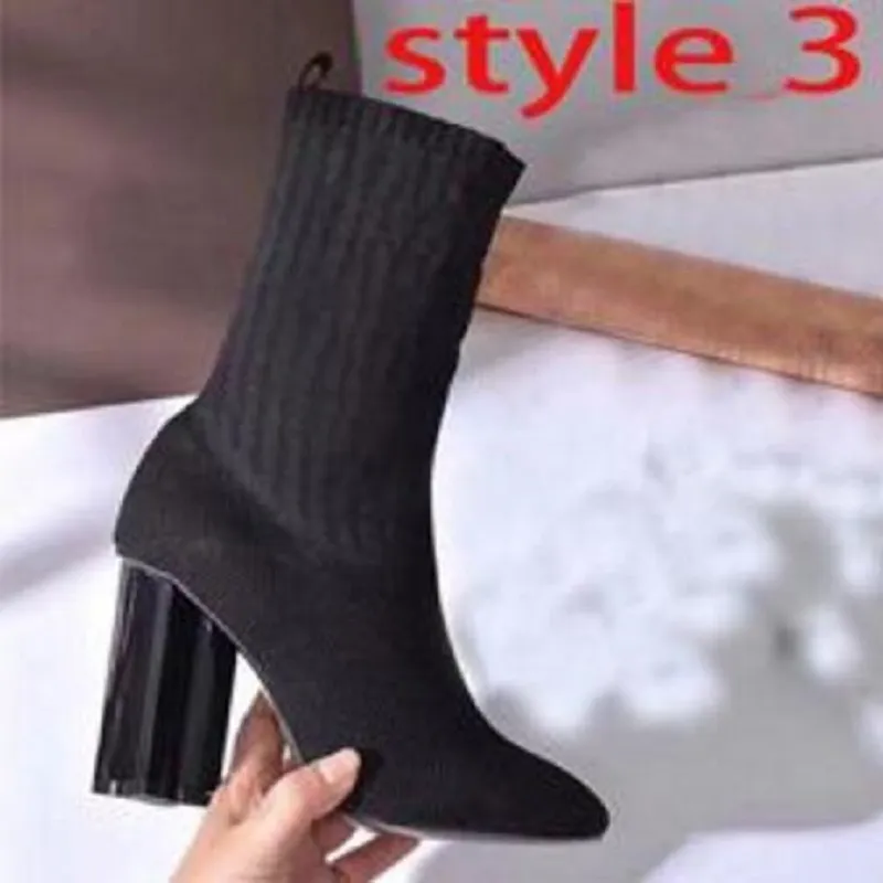 autumn winter heeled heel boots fashion sexy Knitted elastic boot designer Alphabetic women shoes lady Letter Thick high heels Large size 35-42 us5-us11 With box