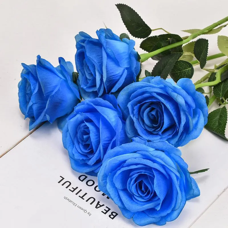 Decorative Flowers & Wreaths 1/2/3Pcs 50cm Long Branch Bouquet Blue Silk Rose Tea Artificial Wedding Home Table Fall Decorations Fake Plants