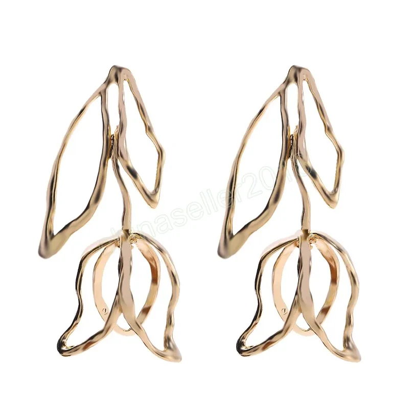 Tulip-Shaped Metal Dangle Earrings For Women Vintage Gold Color Flower Drop Earrings Trend Wedding Jewelry Party