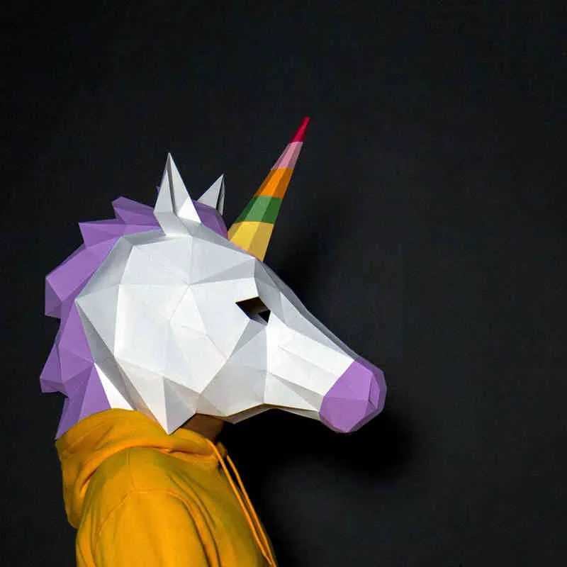 Cosplay Mask 3D Papercraft Paper Volwassen Maskking Eenhoorn Halloween Horror Masque Visage Kostuum voor Dames DIY Speelgoed Art Party Cos