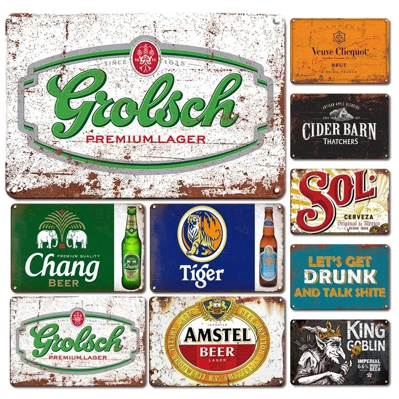 2021 Antique Autocollants Affiche Fer Peinture Rétro Sous-Sol Tiki Shabby Chic Cocktail Plaque Pub Irlandais Man Cave Bar Café Bière Logo Art Bâton