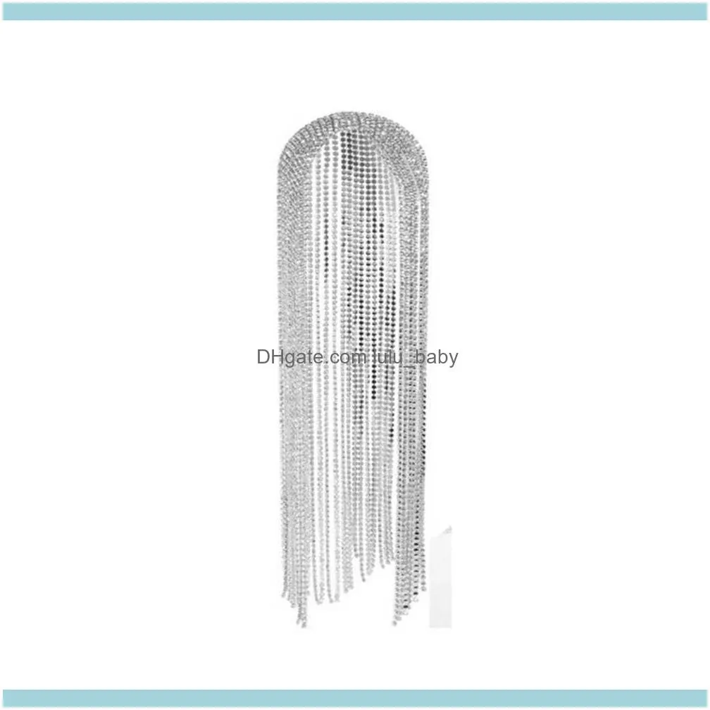 Exaggerated Rhinestone Long Tassel Headband Cover Full Head Chains Headpiece for Women Luxury Crystal Bib Hairpiece Hair Jewelry