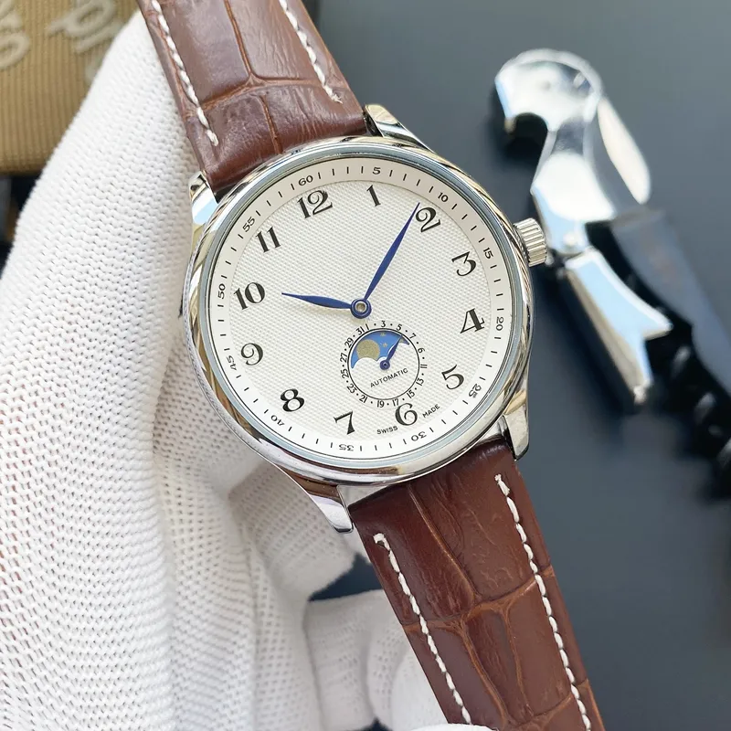 2021 Новые роскошные мужские часы размером 40 мм, автоматические механические часы, дизайнерские часы высокого качества Лучший бренд Moon Phase Steel И кожа str289e