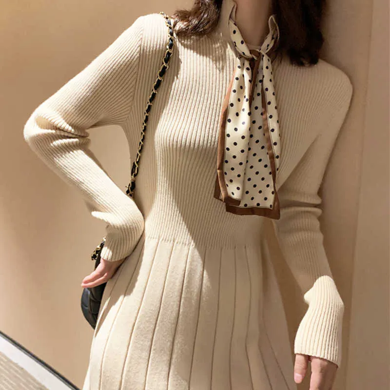 Slim Sweater Dres O-Neck Midi Party Elegant Knitted Female Autumn Winter Casual Long Sleeve Maxi Korean 210604