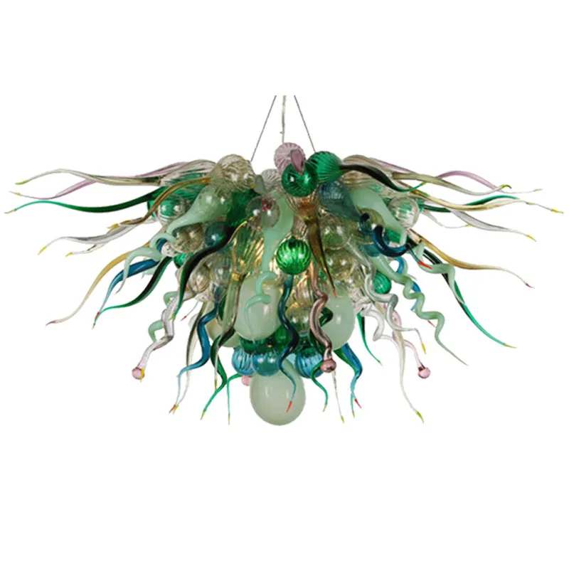 Kronleuchter aus grünem Glas, Luxus-Pendelleuchte, moderne mundgeblasene Blasen und Drehungen, Kunstdekoration, Lichter für Lobby-Hotel, 70 x 60 cm