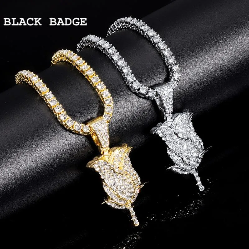 Kettingen Bling Rhinestone Rozenblaadjes Hanger Ketting Voor Vrouwen Tennis Ketting Heren 2021 Mode Bloem Hiphop Sieraden Gift