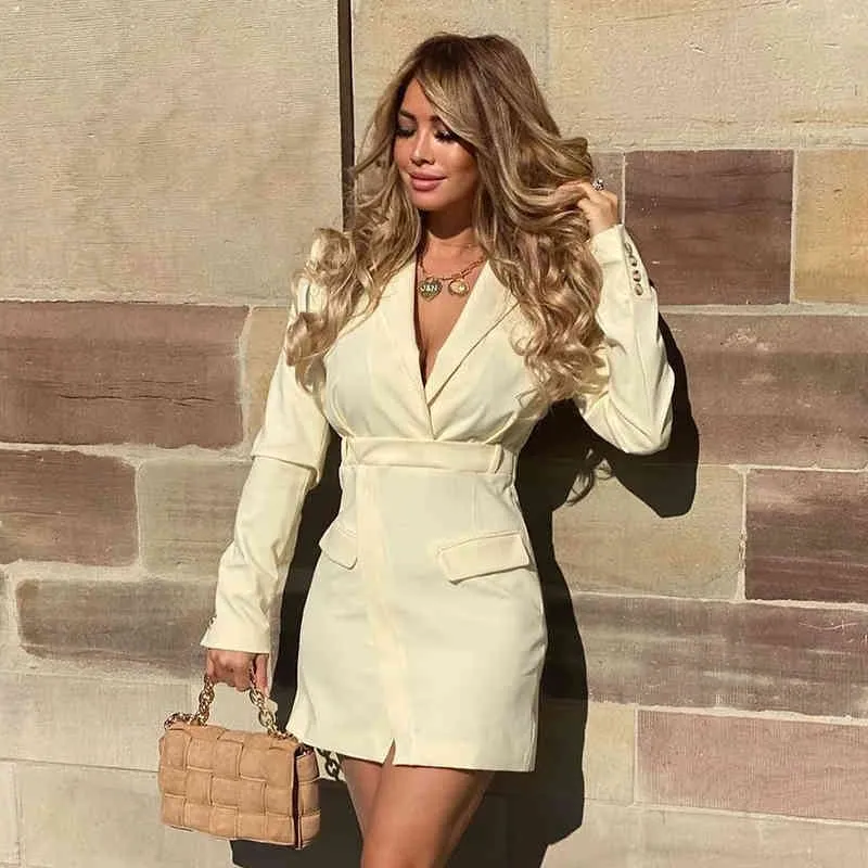 Vintage High Fashion Streetwear: Elegant Long Sleeve beige dress for Women - Perfect for Spring and Autumn (210415) Vintage High Fashion Streetwear: Elegant Long Sleeve beige dress for Women - Perfect for Spring and Autumn (210415)