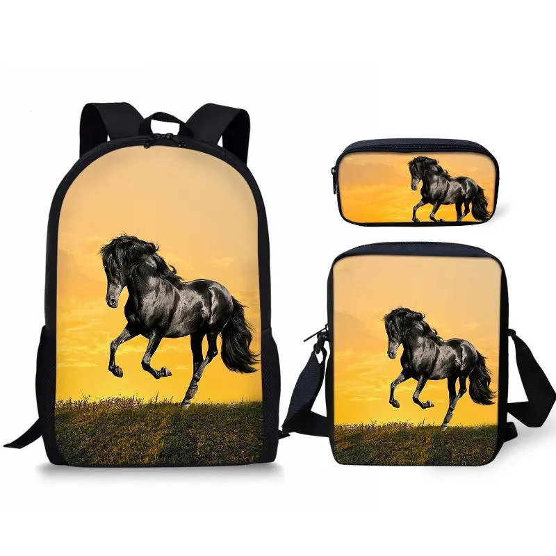 Sacs d'école motif cheval 3D pour garçons cartable enfant livre sac à dos orthopédique en primaire étudiant Mochila Escolar