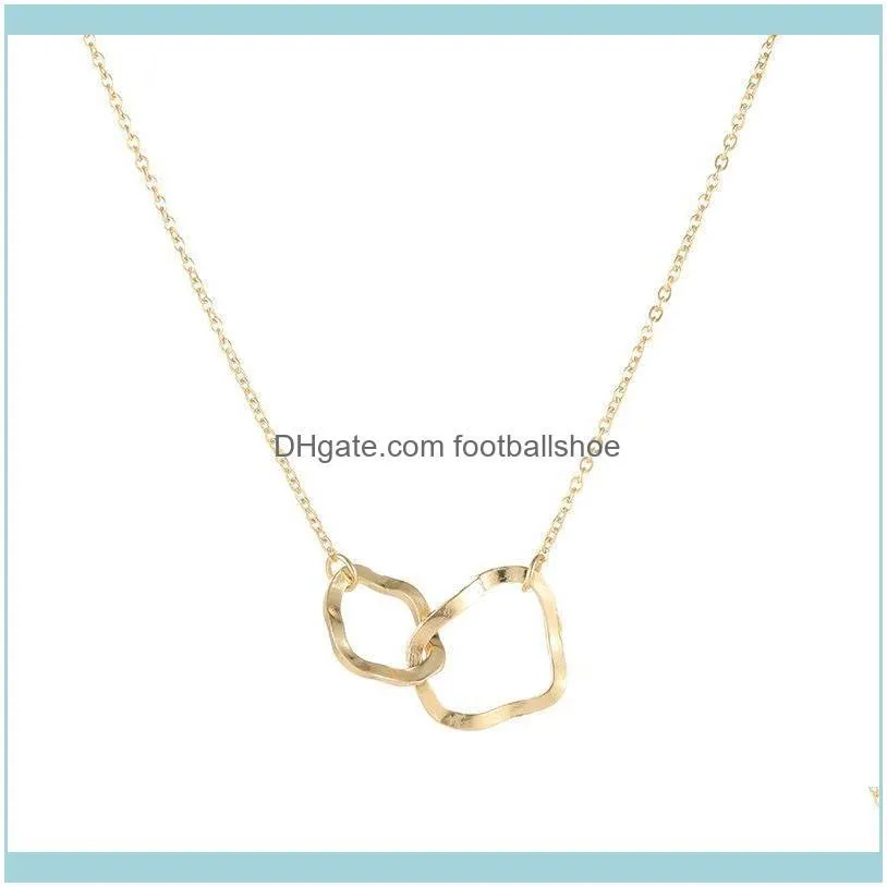 Women`s Fashion Creative Irregular Geometric Stitching Pandent Necklace Hundred And One Double Ring Collarbone Chain Chains