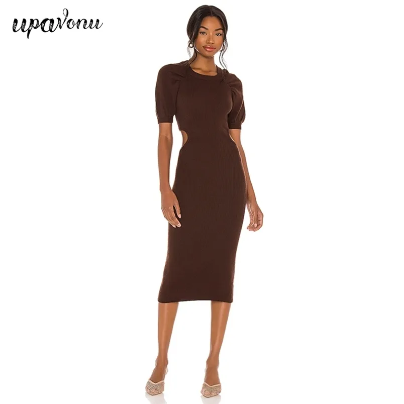 strapless open back dress The Rib-Knit Cap-Sleeve Midi Dress