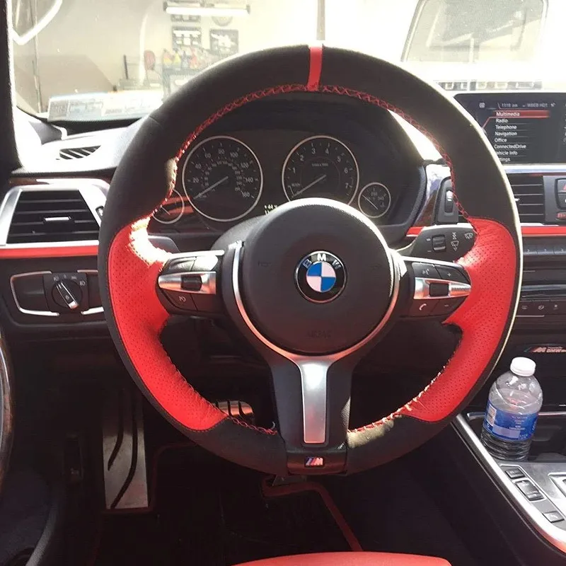 DIY custom suede leather hand stitched steering wheel cover For BMW F87 M2 2016-2018 / F80 M3 F82 M4 2015-2018 F12 F13 M6 F85 F86 M Automotive interior accessories