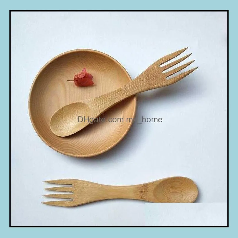 Forks 100% Natural Spoon Fork All IN One Portable Travel Cutlery Set Wholesale Bamboo Dinerware SN3022 N6HH