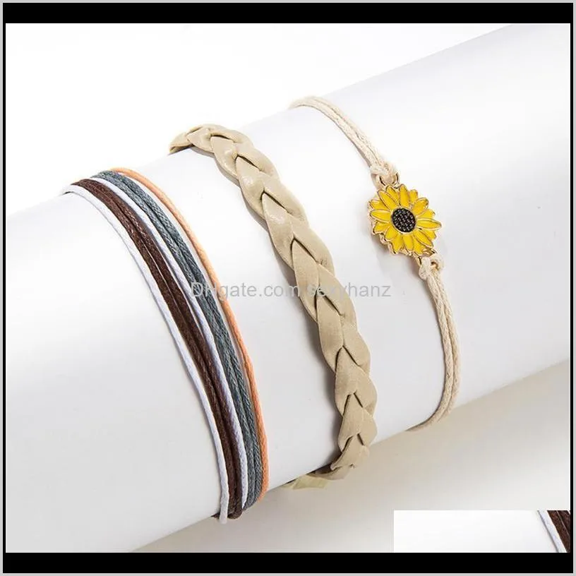 geometric smooth line beaded small daisy flower bracelet bracelet set of 3 fjsl