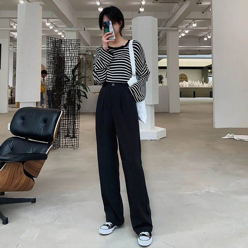 Wide Jeans Ootd Korea Casual Korean Black Wide Leg Pants Outfit