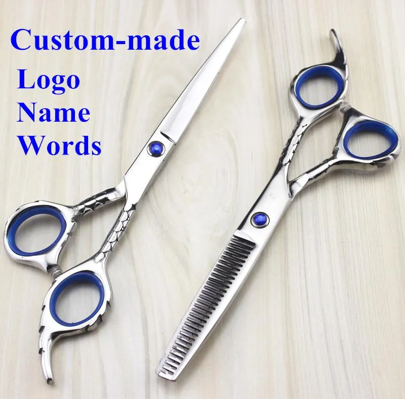 Haarschaar Custom-Made 440C 6 Inch Snakeskin Cut Scissor Cutting Barber Makas Dunning Scisor Shears Hairdressing Set