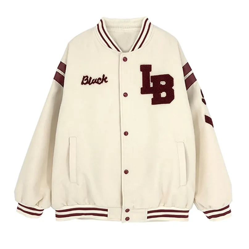 Ankomst Single Breasted Spliced ​​Letter Märke Kläder Bomber Jacka Kvinnor Lös Baseball Uniform Kvinna Vinterrock 210922