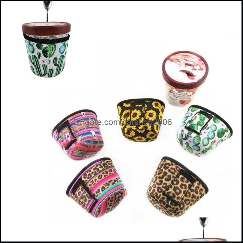 Neoprene Ice Cream Cover Case Leopard Sunflower Cactus Print Can Cooler Covers Ice Cream Holder Pouch Tools HWE7259