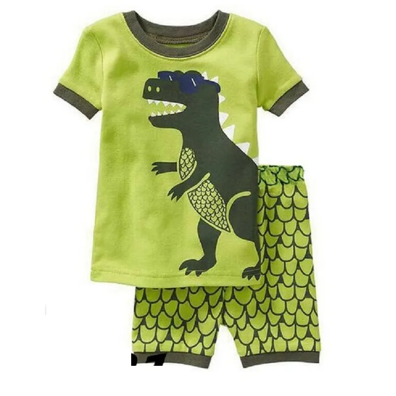 Digger Baby Jungen Pyjamas Anzüge Sommer T-Shirts Hose Kinder Kleidung Sets 100% Baumwolle Kinder Nachtwäsche Nachthemd T-shirts 210413