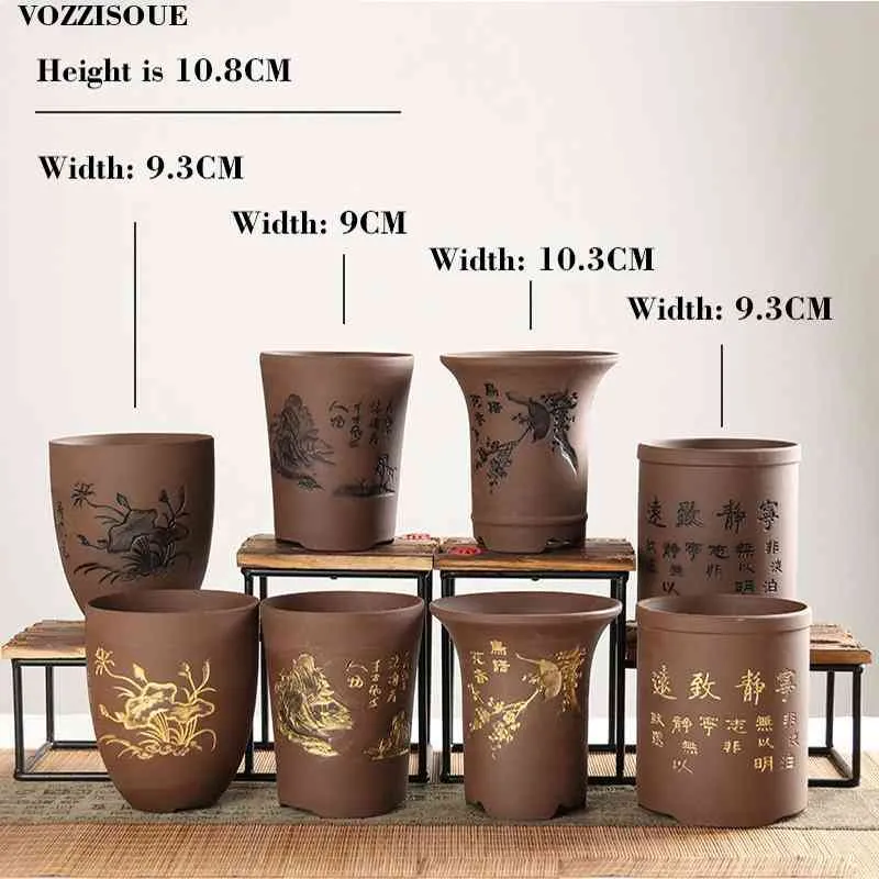 Chinês artesanal planta interior bonsai cacto suculenta plantador de cerâmica terracota vaso casa decorativa flor panelas para orquídeas 210401