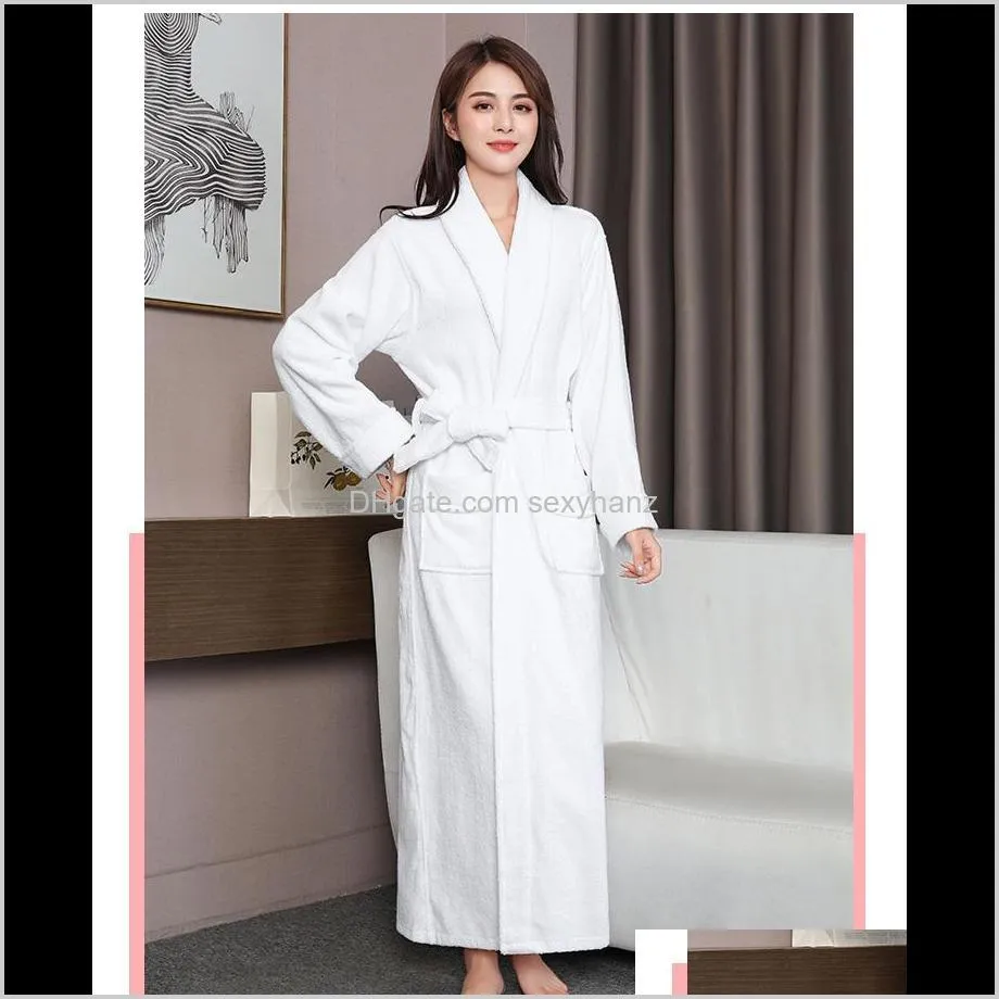 100% cotton toweling terry extra long extra thick robe lovers bath robe men and women nightrobe sleepwear casual home bathrobe