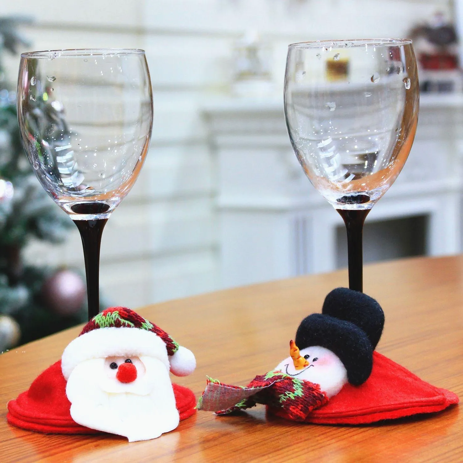 Şarap Coaster Noel Masa Süslemeleri Restoran Otel Malzemeleri Noel Kadehi Kapakları Karikatür Kardan Adam Noel Baba Kupası Kapak LLB12095