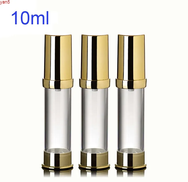 300pcs/lot 10ml Empty plastic Split charging bottle, 10cc Airless Lotion Pump Bottles. Refillable Container with gold lidsgood qty