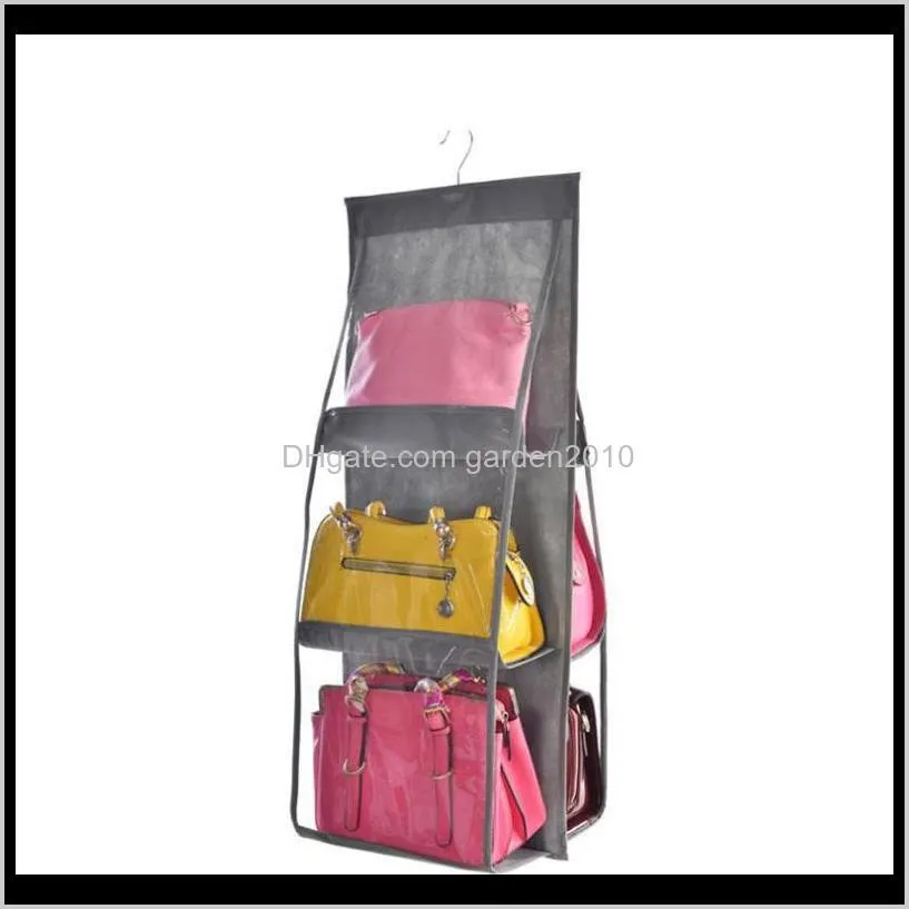 Sacs 6 poches suspendus organisateur de sac à main pour armoire placard porte de rangement transparente mur clair sac à chaussures divers avec cintre Pouc Taarz Mqdww