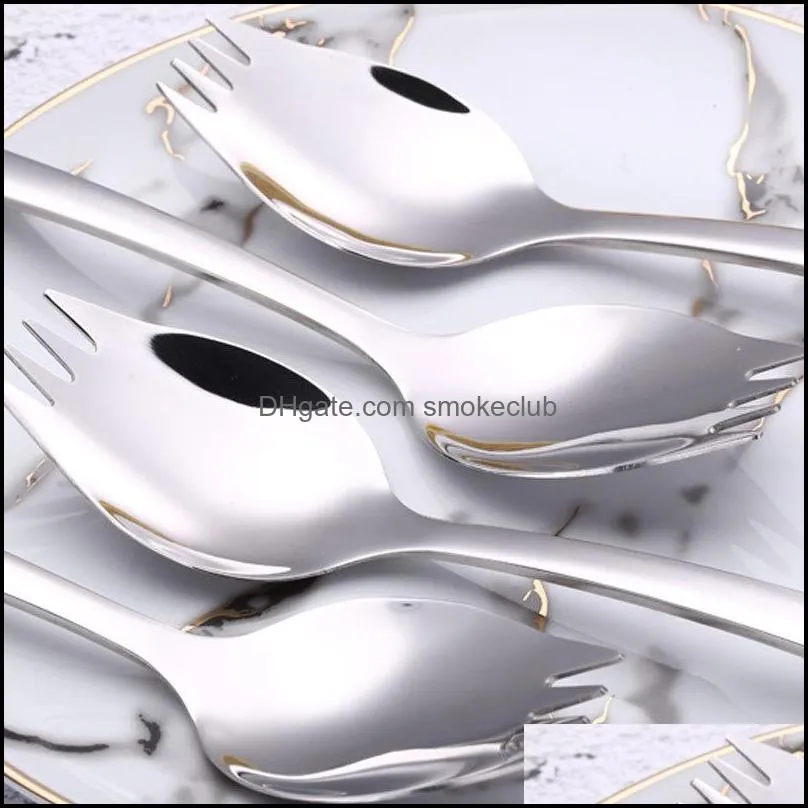 new2 in 1 Fruit Dessert Fork Spoon High Quality Stainless Steel Salad Spoon Fork Cutlery EWE5168