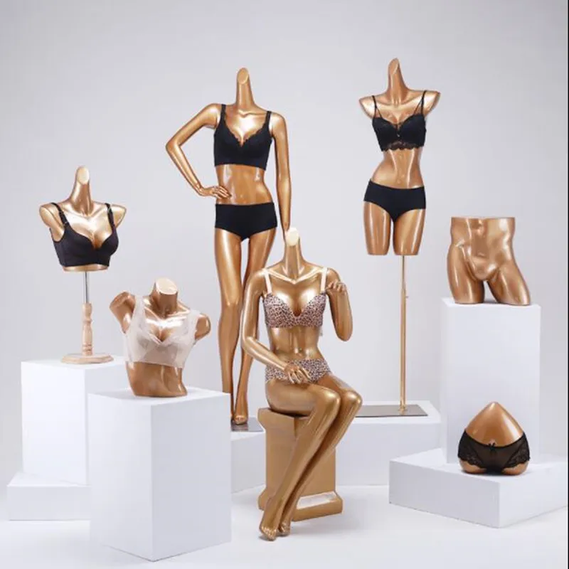 Alta Qualidade Modelo de Ouro Modelo Feminino Underwear Sewing Mannequin boneca Dummy Jóias Embalagens De Embalagem Expositores Swimsuit Recolhido Bra Meio Corpo Pano Frame D357