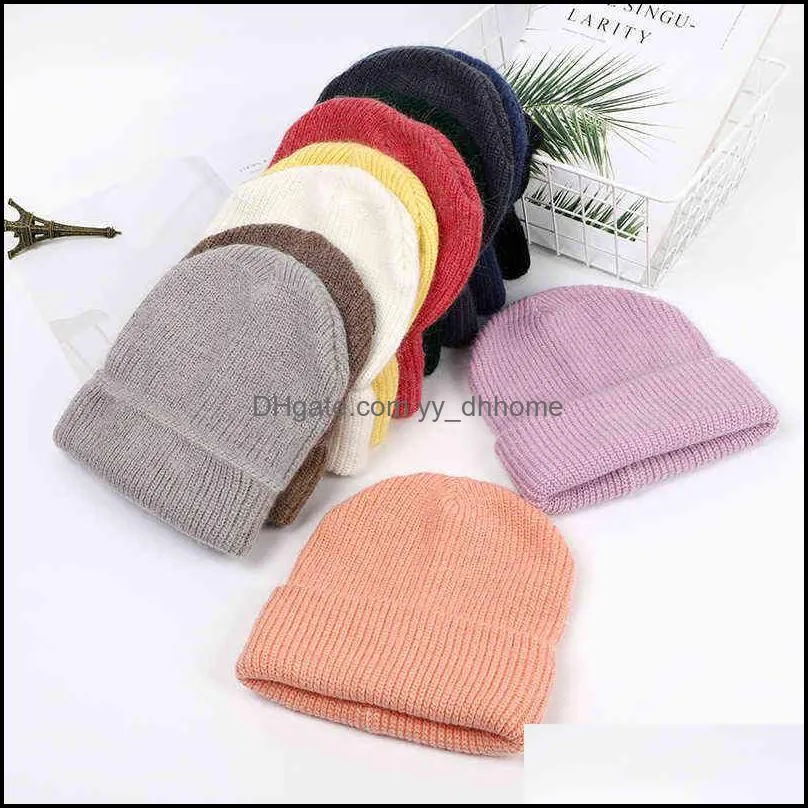 Women Winter Hat Knitted Beanie Hat Cashmere Knitted Hats for Women Cap Winter Autumn Rabbit Fur Ladies Solid Beanies Bonnet 211228