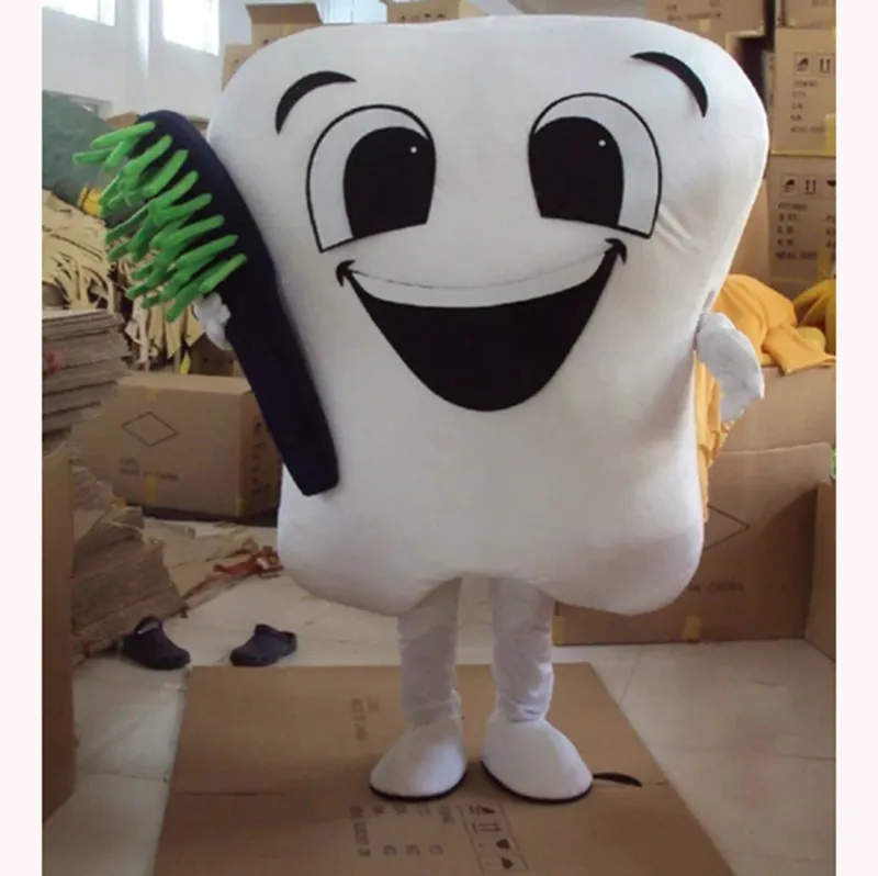 Costume de mascotte dent blanche de performance Halloween Noël Fantaisie Fête Personnage de dessin animé Costume Adulte Femmes Hommes Robe Friuts Carnaval Unisexe Adultes