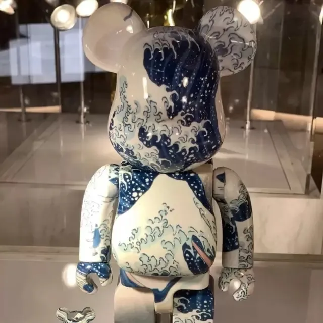 Novo bloco de construção violento urso katsushika hokusai bearbrick x japão kanagawa surf onda decoração cego caixa 28cm