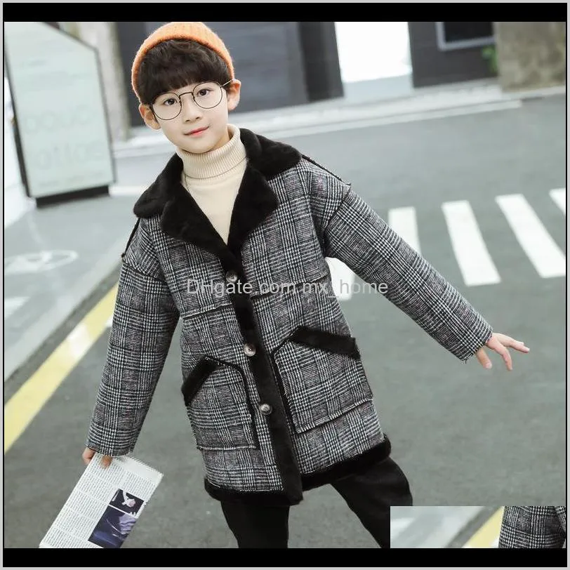 children`s clothing boy jacket winter thick stitching woolen coat fashion british style windbreaker lapel outwear 3-12 years old