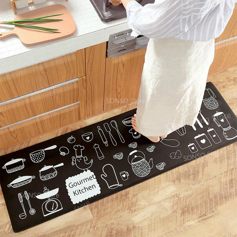 Mattor JM Japanese Kitchen Mat Waterproof Oilsäker matta PVC Läder Anti-Fatigue Carpet Non-Slip slitstemtent