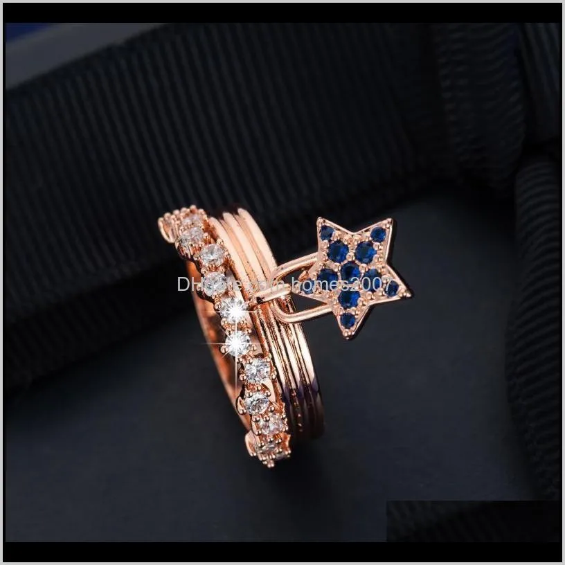 star pendant ring luxury jewelry for women wedding band promise rose gold rings girls engagement gift