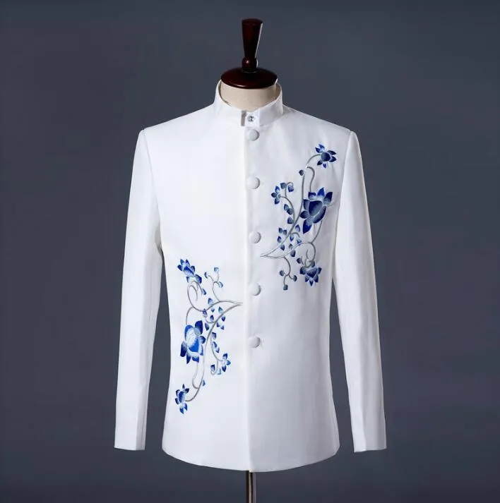 قفص ذي طوق صيني تونك ملابس للرجال مع السراويل 2021 رجال الزفاف بدلات الأزياء العريس اللباس الرسمي