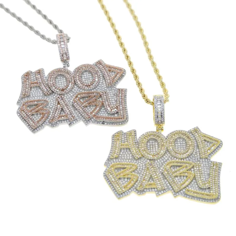 Chaînes HIP HOP 5A CZ PUVED HOOD Pendentifs bébé 2 Couleurs Lettre Charm Collier Glafe Out Bling Cubic Zircon Garçon Hommes Capeur Joaillerie