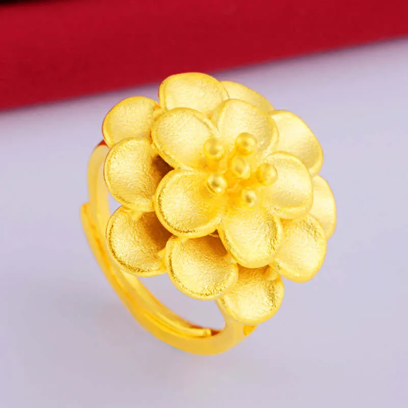 24k Gold Plated Gold Flower Cluster Ring For Women Fashionable